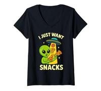 Mujer Alien Pizza Anhelo Solo Quiero Snacks Área 51 Camiseta Cuello V