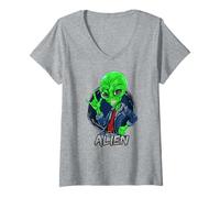 Mujer Alien Rockstar Funny Martian Outer Space Sci Fi Invasión Camiseta Cuello V
