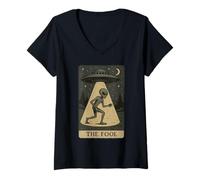 Mujer Alien Tarot Card El Tonto OVNI Secuestro Paganismo Camiseta Cuello V