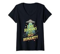 Mujer Alien UFO Espacio No Humanidad Extraterrestre Camiseta Cuello V