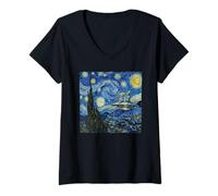 Mujer Aliens Saucer UFO Extraterrestre Fun Starry Night Van Gogh Camiseta Cuello V