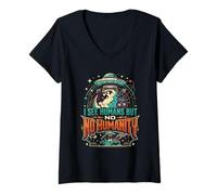 Mujer Aliens UFO Espacio Extraterrestre Platillo Volador Ninguna Humanidad Camiseta Cuello V