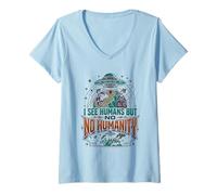 Mujer Aliens UFO Espacio Extraterrestre Platillo Volador Ninguna Humanidad Camiseta Cuello V