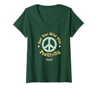 Mujer Alimenta tu mente con signo de paz positiva Camiseta Cuello V