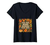 Mujer Alimenta tu mente, nutre tu alma - Arte Retro Wellness Camiseta Cuello V