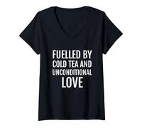 Mujer Alimentado por el té frío y el Amor incondicional. Camiseta Cuello V