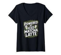 Mujer Alimentado por Iced Matcha Latte Cool Drink Camiseta Cuello V
