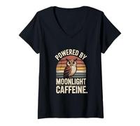 Mujer Alimentado por Moonlight y búho de cafeína Camiseta Cuello V