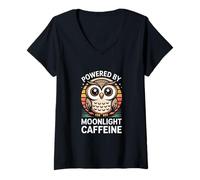 Mujer Alimentado por Moonlight y búho de cafeína Camiseta Cuello V