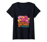 Mujer Alimentado por Orchid and Sunshine Floral Positive Energy Camiseta Cuello V