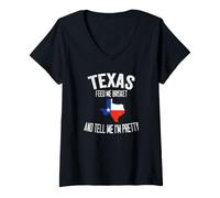Mujer Aliméntame pechuga y Dime Que Soy Bonita, Me Encanta Texas BBQ Camiseta Cuello V