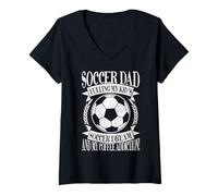 Mujer ¡Alimentando el sueño de fútbol de mi hijo y mi adicción al café! Papá Camiseta Cuello V