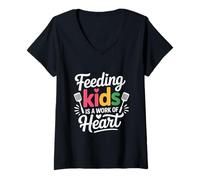 Mujer Alimentar a los niños es una Obra de Agradecimiento al Personal de la cafetería Camiseta Cuello V