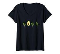 Mujer Alimento nutricional del Latido del corazón del Aguacate Día Mundial Vegano Camiseta Cuello V