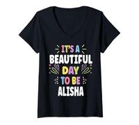 Mujer Alisha Personalized Name Beautiful Day Alisha Camiseta Cuello V