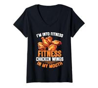 Mujer Alitas De Pollo Frito Fitness En Mi Boca Camiseta Cuello V
