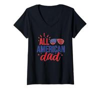 Mujer All American Dad 4th of July Daddy Sunglasses Family Camiseta Cuello V