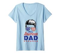 Mujer All American Dad Sunglasses USA Flag 4th of July Camiseta Cuello V