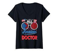Mujer All American Doctor American Flag Sunglasses 4th of July Camiseta Cuello V