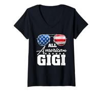 Mujer All American Gigi Grandma USA Flag Sunglasses 4th of July Camiseta Cuello V