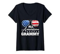 Mujer All American Grammy Grandma USA Flag Sunglasses 4th of July Camiseta Cuello V