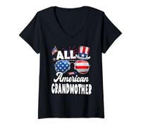 Mujer All American Grandmother USA Flag Sunglasses 4th of July Camiseta Cuello V