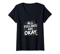 Mujer All Feelings Are Okay Bienestar Emocional Salud Mental Camiseta Cuello V