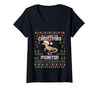 Mujer All For Christmas Savannah Monitor Lizard Suéter Feo de Navidad Camiseta Cuello V