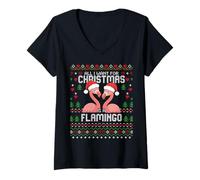 Mujer All I Want For Christmas Is A Flamingo Ugly Christmas Sweater Camiseta Cuello V