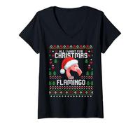 Mujer All I Want For Christmas Is A Flamingo Ugly Christmas Sweater Camiseta Cuello V