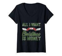 Mujer All I Want For Christmas Is Money - Regalo de calcetín de Papá Noel Camiseta Cuello V