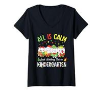 Mujer All Is Calm Just Kidding This Is Kindergarten Christmas Camiseta Cuello V