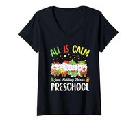Mujer All Is Calm Just Kidding This Is Preschool Christmas Camiseta Cuello V