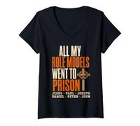 Mujer All My Role Models Went to Prison Christians Bible Events Camiseta Cuello V