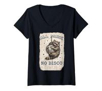 Mujer All Panic NO Disco Divertido Mapache Meme Fiesta ansiedad Parodia Camiseta Cuello V