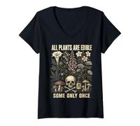 Mujer All Plants Are Edible Some Only Once Funny Botanical Camiseta Cuello V