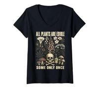 Mujer All Plants Are Edible Some Only Once Funny Botanical Camiseta Cuello V