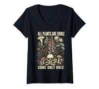 Mujer All Plants Are Edible Some Only Once Funny Botanical Camiseta Cuello V