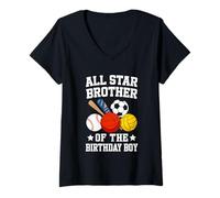 Mujer All Star Brother Of The Birthday Boy Tema deportivo Camiseta Cuello V