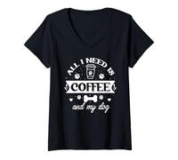 Mujer All That I Need is Coffee and My Dog Cup Paw Print Dog Mom Camiseta Cuello V
