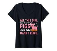 Mujer All This Girl Cares About Are Pigs and Like Maybe 3 People Camiseta Cuello V