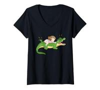 Mujer Alligator Kids Adventure, Bonito Libro de Cuentos de Reptiles, Arte pantanoso Camiseta Cuello V