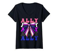 Mujer Ally Genderfluid - Bandera de orgullo fluida de género LGBTQ Camiseta Cuello V