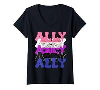 Mujer Ally Genderfluid - Bandera de orgullo fluida de género LGBTQ Camiseta Cuello V