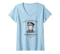 Mujer Almirante Farragut Maldito los Torpedos Guerra Civil Camiseta Cuello V