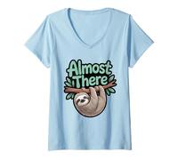 Mujer Almost There Sloth - Divertido gráfico Perezoso Relajado Camiseta Cuello V