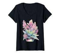 Mujer Aloe House Plant Lover Bloomcore Floral Art Dreamy Flowers Camiseta Cuello V