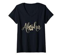 Mujer Aloha Hawaiian Hibiscus Flower Surfista Maui Kauai Hawaii Camiseta Cuello V