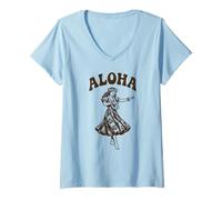 Mujer Aloha Hawaiian Hula Dancer Retro Luau Tropical Hibiscus Art Camiseta Cuello V