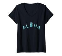 Mujer Aloha Modern Pineapple Hawái Camiseta Cuello V